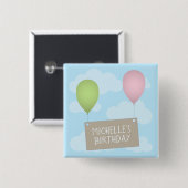 Ballonnen en Label Verjaardag Button (Voorkant /achterkant)