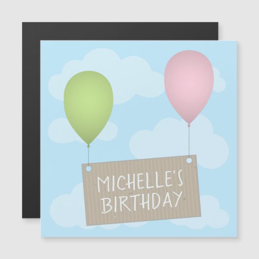 Ballonnen en Label Verjaardag Magnetische Kaart (Voorkant / Achterkant)