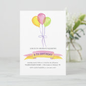 Ballonnen en linten | verjaardagsuitnodiging kaart (Staand voorkant)
