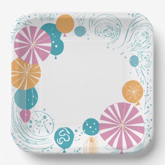 ballonnen en sterren papieren bordje (Voorkant)