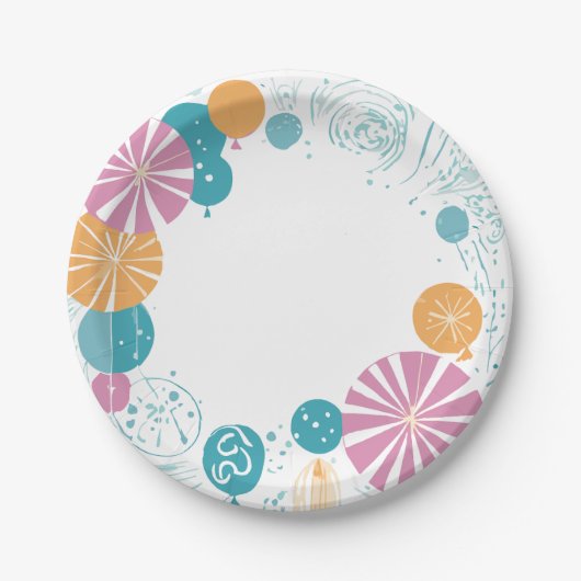 Ballonnen en sterren papieren bordje (Voorkant)