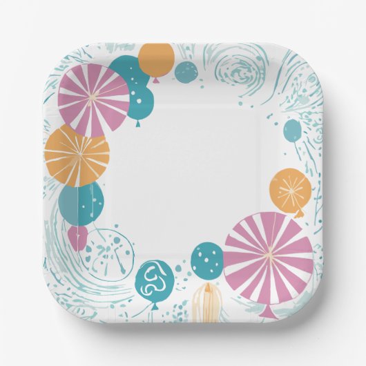 ballonnen en sterren papieren bordje (Voorkant)