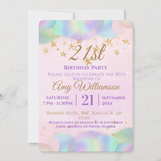 Ballonnen en sterren roze 21ste verjaardagsfeest kaart (Voorkant)