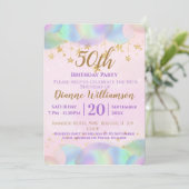 Ballonnen en sterren roze 50ste verjaardagsfeest kaart (Staand voorkant)