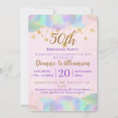 Ballonnen en sterren roze 50ste verjaardagsfeest kaart (Voorkant)