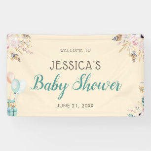 Ballonnen en veren Boho Baby shower Spandoek