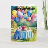 Ballonnen en verjaardagstaart in achtertuin Waterv Kaart (Voorkant)