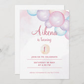 Ballonnen feest 1e verjaardag kaart (Voorkant / Achterkant)