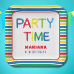 BALLONNEN FEESTTIJD PAPIEREN BORDJE<br><div class="desc">Leuke ballonnen party time letters in primaire kleuren</div>