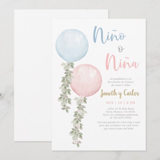Ballonnen Geslacht Onthullen Spaans Kaart (Voorkant / Achterkant)