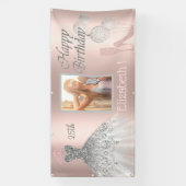 Ballonnen, glas, hakken, jurk foto 25e verjaardag spandoek (Verticaal)