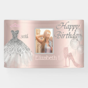 Ballonnen, Glas, Hiel, Jurk, Rose Goud Foto Spandoek