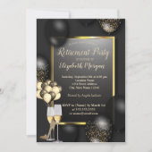 ballonnen, glas, hoge niveaus, zwarte pensionering kaart (Voorkant)