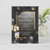 ballonnen, glas, hoge niveaus, zwarte pensionering kaart (Staand voorkant)