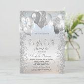 Ballonnen Glitter Confetti Zilver Baby Shower Kaart (Staand voorkant)