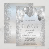 Ballonnen Glitter Confetti Zilver Baby Shower Kaart (Voorkant / Achterkant)