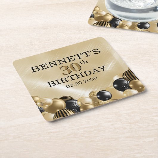 Ballonnen Gouden Verjaardag Kartonnen Onderzetters (Schuin)