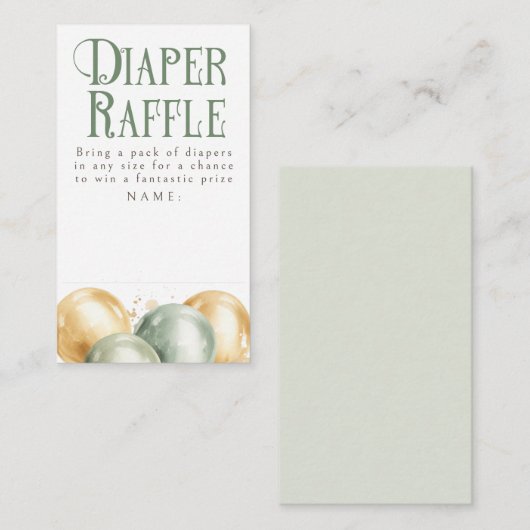Ballonnen Green Diaper Raffle Baby shower Tickets Informatiekaartje (Voorkant / Achterkant)