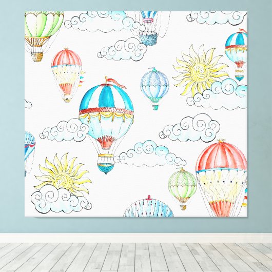  ballonnen: grillige Waterverf naadloos. Canvas Afdruk (Insitu (Houten vloer))