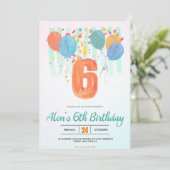 Ballonnen in bloei: Vieren van een 6e verjaardag F Kaart (Staand voorkant)