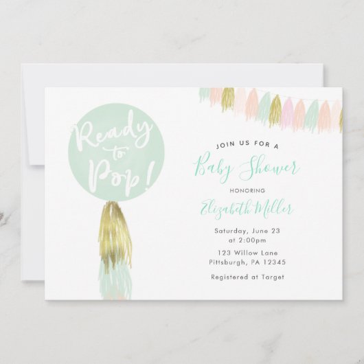 Ballonnen klaar voor Pop Baby shower uitnodiging (Voorkant)