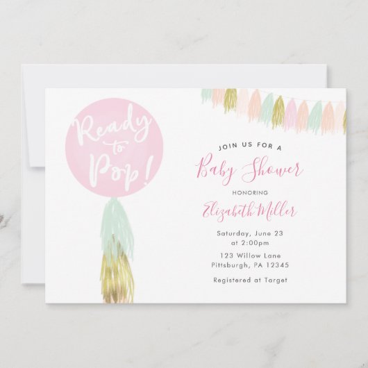 Ballonnen klaar voor Pop Baby shower uitnodiging (Voorkant)