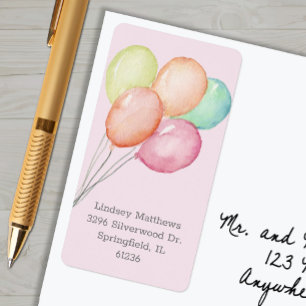 Ballonnen Meisje Baby shower Roze Terugkeer Adres Etiket