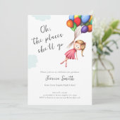 Ballonnen meisje middelbare school afstudeerfeest kaart (Staand voorkant)