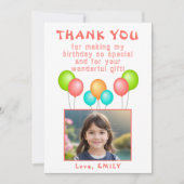 Ballonnen Meisje Verjaardag Foto Bedankkaart (Voorkant)