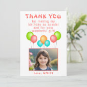 Ballonnen Meisje Verjaardag Foto Bedankkaart (Staand voorkant)