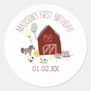 Ballonnen met franjes van boerderijdieren als fees ronde sticker