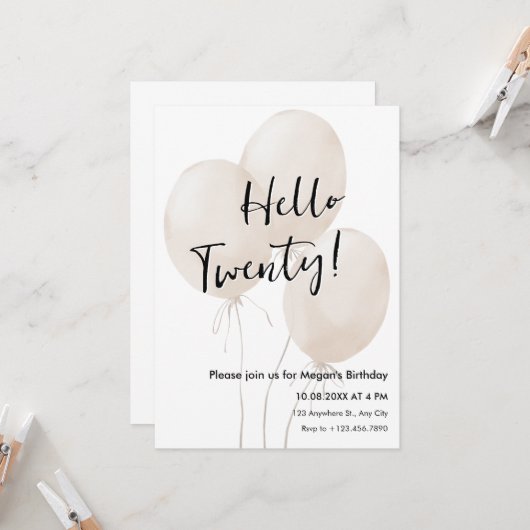 Ballonnen minimalistische verjaardag kaart (Voorkant / Achterkant in situ)