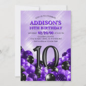 Ballonnen Paarse 10e Verjaardag Kaart (Voorkant)