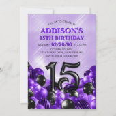 Ballonnen Paarse 15e Verjaardag Kaart (Voorkant)