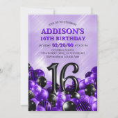Ballonnen Paarse 16e Verjaardag Kaart (Voorkant)