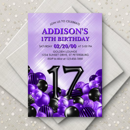 Ballonnen Paarse 17e Verjaardag Kaart