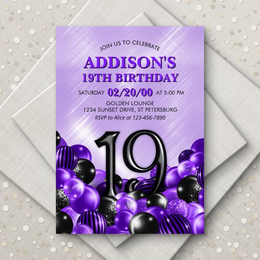 Ballonnen Paarse 19e Verjaardag Kaart