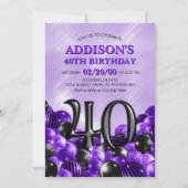 Ballonnen Paarse 40e Verjaardag Kaart (Voorkant)