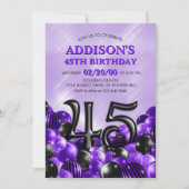 Ballonnen Paarse 45e Verjaardag Kaart (Voorkant)