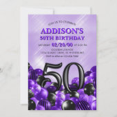 Ballonnen Paarse 50e Verjaardag Kaart (Voorkant)