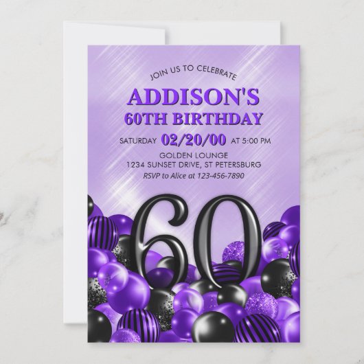 Ballonnen Paarse 60e Verjaardag Kaart (Voorkant)