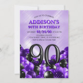 Ballonnen Paarse 90e Verjaardag Kaart (Voorkant)