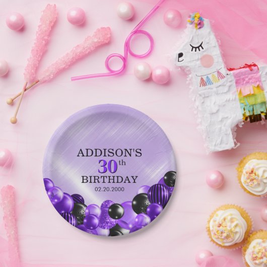Ballonnen Paarse Verjaardag Papieren Bordje (Feest)