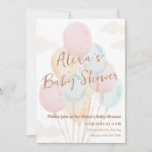 Ballonnen pastel waterverf baby shower kaart (Voorkant)