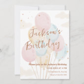 Ballonnen pastel waterverf verjaardag kaart (Voorkant)