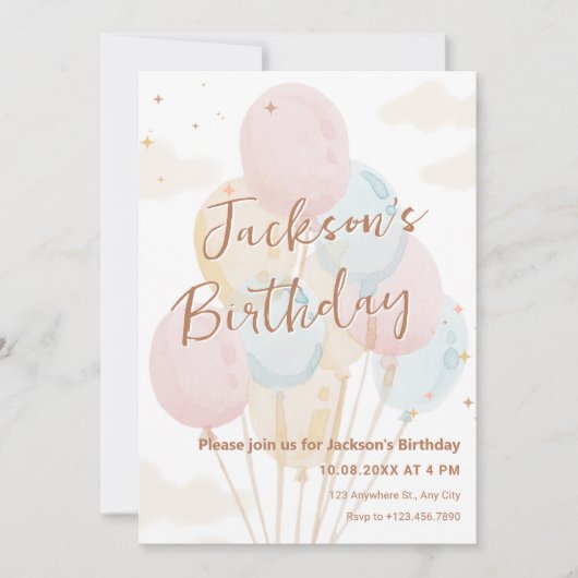 Ballonnen pastel waterverf verjaardag kaart (Voorkant)