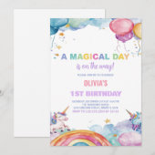 Ballonnen Rainbow Unicorn Verjaardag Uitnodigingen (Voorkant / Achterkant)