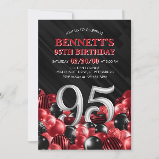Ballonnen Red 95th Verjaardag Kaart (Voorkant)