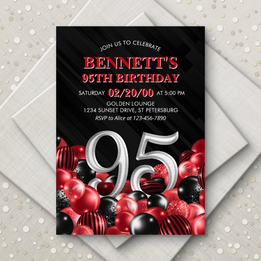 Ballonnen Red 95th Verjaardag Kaart