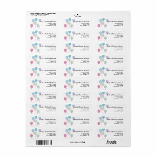 Ballonnen retouradres labels pastel roze blauw (Full Sheet)